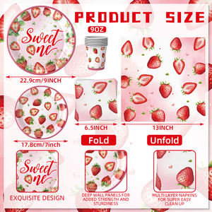 Ensemble de fournitures de fête d'anniversaire à thème fraise rose, service personnalisé pour assiettes, gobelets et <span class=keywords><strong>vaisselle</strong></span> jetables - Product Image 3