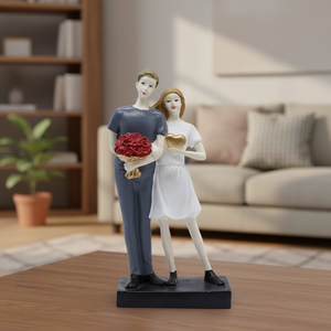 Romantic <b>Couple</b> Figurine Sculpture Standing Together with Bouquet and Heart Decorative Statue Art <b>Ornament</b> Gift - Product Image 1