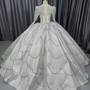 Lscm106 Ivory Deep V Neck Ball Gown <b>Wedding</b> Dress Heavy Beaded Sequin Scalloped Tiered Lace Up Back Gown Jancember - Product Image 5