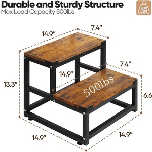 Multi-Tiered Wooden Step <b>Stool</b> 2-Tier Carbon Steel Minimalist Design For <b>Bathroom</b> Bedroom RV Footrest <b>Storage</b> - Product Image 5