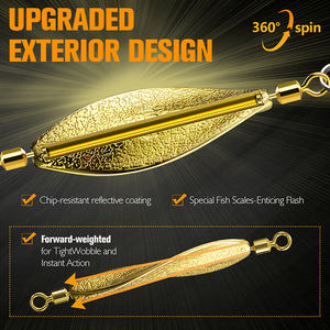 Leurres de pêche en rivière professionnels, cuillères métalliques argentées et dorées, jigging, avec 2 hameçons triples, pour la pêche au bar, à la truite, au brochet et au saumon - Product Image 4