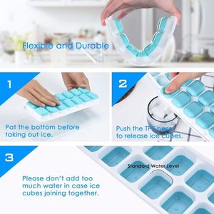 Paquete de 4 bandejas de silicona para cubitos de hielo de fácil desmolde con tapa (azul/verde) - Product Image 4