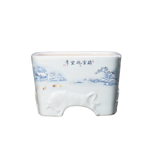 Maceta Cuadrada de Cerámica Hecha a Mano, Diseño de Escena Nevada en Arcilla Blanca, Macetas Decoradas - Product Image 5