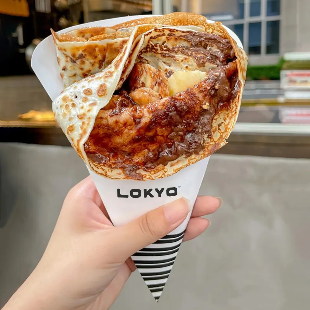 LOKYO Eco friendly food grade egg bubble waffle holder custom disposable sanck food french fries crepes paper boxes packaging