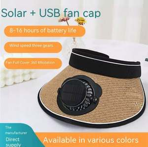 Sombrero de Paja de Ala Ancha con Ventilador Solar USB para Mujer, Protección UV, Velocidad de Ventilación Ajustable, Hebilla Elástica, Deportivo - Product Image 2