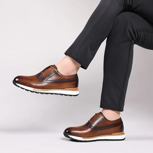 Men's Genuine Leather Oxfords Round Toe Lace-up Breathable Office Career Dress <b>Shoes</b> All Seasons Solid Pattern Rubber Outsole - Product Image 3