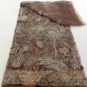 Hot-Bán Dệt Kim Sợi Ngang Thoáng Khí Polyester/Kim Loại Bead Ống <span class=keywords><strong>Sequin</strong></span> Lưới Thêu Vải Cho Cô Gái Dresses Trang Phục Sân Khấu - Product Image 4