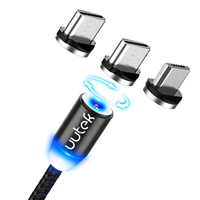 Cable USB Magnético de 2 m (6 pies) con Conexión Micro USB/Tipo-C/8 Pines y Luz LED Azul para Cargar Teléfonos iPhone y Android