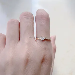 Anel de Moissanite simples AU585 14K ouro amarelo real, joia fina de tamanho personalizado