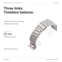 Bracelet de montre en acier inoxydable 304 de 22 mm, bracelet solide à trois maillons brossé et poli avec fermoir pliant