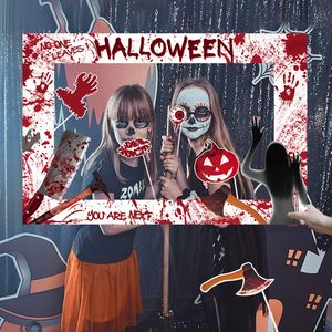 60*40cm Feliz Halloween Photo Booth Props You Are Next Bloody Eyes telón de fondo marco de fotos No One Leaves telón de fondo fantasma calabazas - Product Image 4