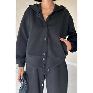 Ensemble veste et pantalon noir pour femme avec taille élastique, options de costume en gros - Product Image 2