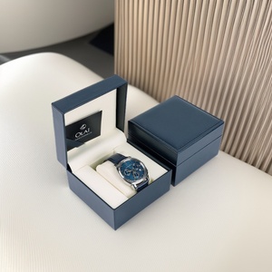 Boîte d'emballage de montre de luxe en alliage numérique, verre bleu foncé, cuir, anti-poussière, à rabat, pour vente en gros - Product Image 2