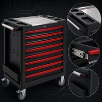 Chariot à roulettes robuste à 7 tiroirs avec panneaux latéraux perforés et support à outils latéral pour service mécanique professionnel