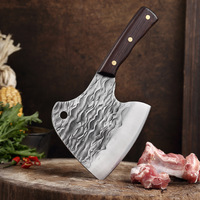 Pisau daging tempa tugas berat, pisau dapur untuk memotong daging dan tulang sapi dengan pegangan kayu