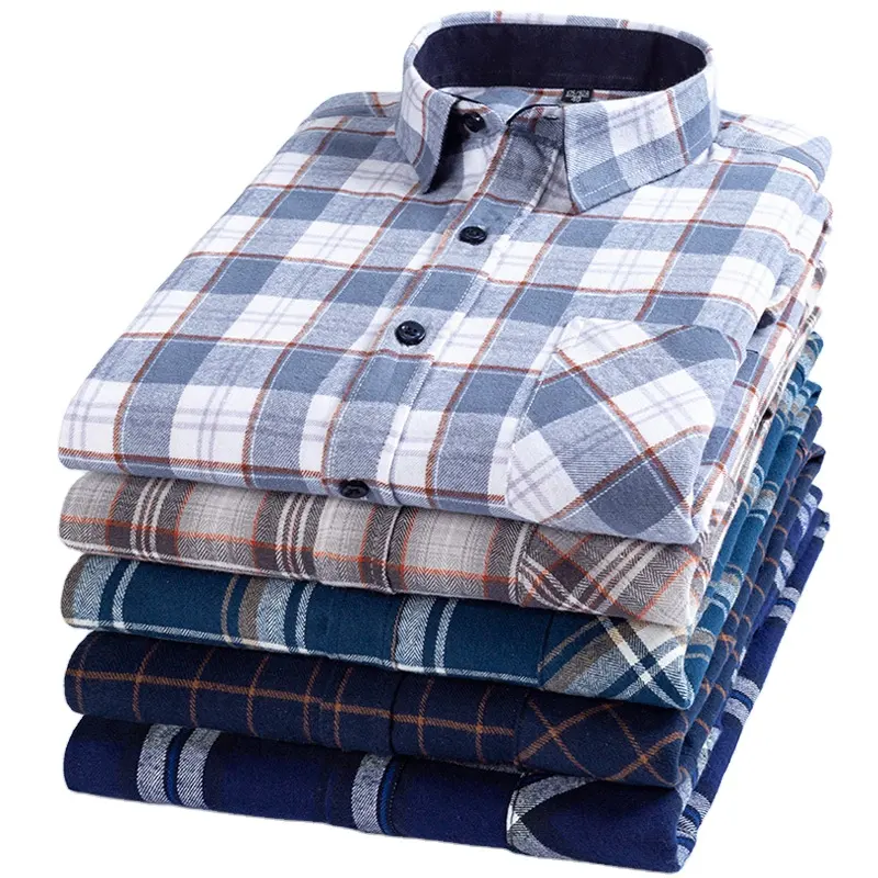 Usine de haute qualité lourd unisexe automne hiver fraisé chemise à carreaux hommes enzyme lavé 100% coton carreaux tissu motif chemise