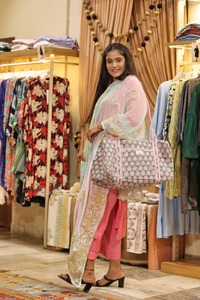 Bolso de lona de viaje ecológico de gran capacidad con estampado de bloque de mano de algodón para mujer de diseño Floral gris étnico indio - Product Image 3