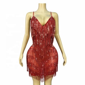 Abito da palcoscenico con cristalli scintillanti e catene, sexy, con bretelle e schiena scoperta, per donne, per spettacoli, feste, <span class=keywords><strong>cantanti</strong></span>, abbigliamento alla moda - Product Image 1