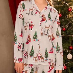 새로운 여성의 크리스마스 프린트 잠옷 세트 긴 소매 긴 바지 라운지웨어 홈웨어 아늑한 레저 잠옷 휴일 라운지웨어 - Product Image 2