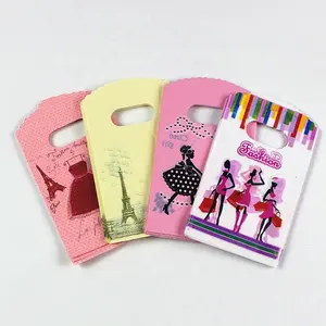 Small medium large size cup holder die cut customize plastic carry gift bags shopping packaging supplies