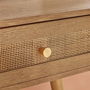 Phoenix Home <strong>Bedside</strong> <strong>Table</strong> Wooden and Rattan Nightstand for Bedroom or Living Room <strong>Rustic</strong> Design Style - Product Image 5