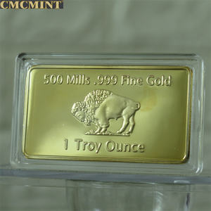 Moneda de Latón Metálico de 1 Onza y 500 Mills, Bañada en Oro, con Diseño de Búfalo, en Caja de Plástico, Insignia de Moneda de Latón - Product Image 3