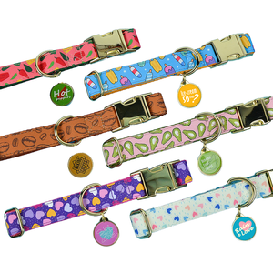 <span class=keywords><strong>Collar</strong></span> de perro mascota de poliéster impreso de doble cara de lujo con hebilla de Metal de liberación rápida etiquetas colgantes de cinta de estilo moderno - Product Image 1