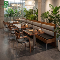 Canapé en bois de style américain pour café, chaise de salle à manger en métal pour restaurant commercial, ensemble de table à manger en marbre pour café et hôtel