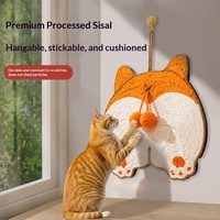 Tapis à gratter mural en sisal pour chat, motif Corgi ou Panda, avec balles suspendues et bandes adhésives pour l'entretien des griffes - Vente en gros