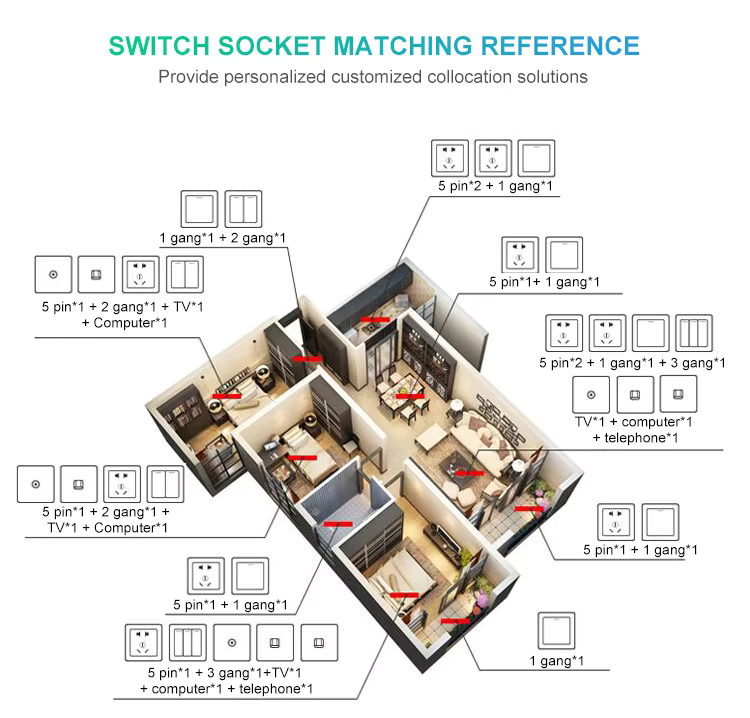Wholesale Gold.White.Gray High Quality Switch Socket Wall Electric Beige Doorbell Switch Wall Socket With Switch Usb and Type C