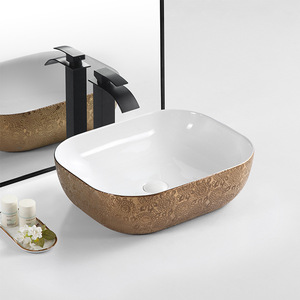 อ่างล้างหน้าเซรามิกด้ายสีทองดีไซน์โรงแรมเดียว/โฮมสเตย์อ่างสีเคาน์เตอร์มีต้นกำเนิดจากกวางโจว - Product Image 5