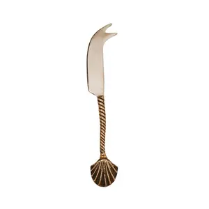 Paslanmaz çelik peynir bıçağı ile pirinç kabartmalı nervürlü el yapımı kolu atlantik defne tarak kabuk şekli tasarım