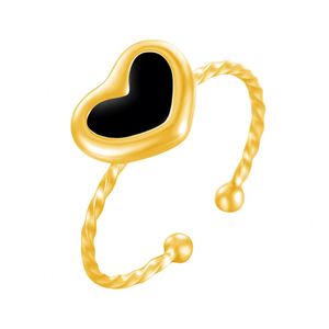Fashion New Gold Plated Stainless Steel Classic Heart Shaped Gold Waterproof <b>Adjustable</b> <b>Rings</b> - Product Image 5