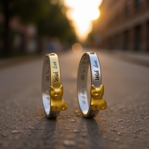 Pendientes de aro bicolor en oro y plata con dije de gato y grabado de amor para mujer, regalo con diseño de animal adorable E275 - Product Image 2