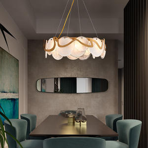 Postmodern Nordic Creative Circle Ring Grey White Glass Pendant <b>Light</b> Middle Size Chandelier with Remote Control <b>for</b> Dining <b>Room</b> - Product Image 4