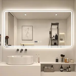 Pantalla de espejo sin marco para baño con espejo inteligente LED resistente al agua con funciones personalizadas