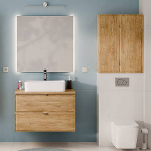 Mueble <span class=keywords><strong>de</strong></span> <span class=keywords><strong>Baño</strong></span> Personalizado <span class=keywords><strong>de</strong></span> Fábrica en Blanco <span class=keywords><strong>y</strong></span> Roble Natural <span class=keywords><strong>con</strong></span> Doble Cajón <span class=keywords><strong>y</strong></span> <span class=keywords><strong>Lavabo</strong></span> Integrado - Product Image 3