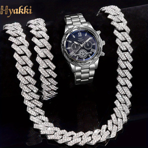 Montre Hip Hop pour <span class=keywords><strong>Homme</strong></span> avec Ensemble de Bijoux, Montre de Luxe pour <span class=keywords><strong>Homme</strong></span>, Collier Cubain, Bracelet, Cadeau, Usage Quotidien - Product Image 3