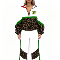 Ensemble de survêtement 2 pièces pour femme, imprimé léopard contrastant, haut court zippé, pantalon large color block, style streetwear décontracté