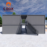 Cbox Maison préfabriquée de luxe personnalisée noire à 2 étages, détachable, mini-maison, bureaux mobiles avec couloir, maison modulaire en conteneur