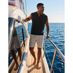 Camiseta sin Mangas de Lana Tejida para Hombre FOXA, Cuello Johnny, Camiseta de Playa de Verano, Transpirable, Ropa Casual para Hombre - Product Image 3