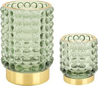 Ensemble de supports de pinceaux de maquillage de luxe Hobnail en verre vert écologique, robuste, 2 pièces, base dorée, design rétro à pois, multi-usages
