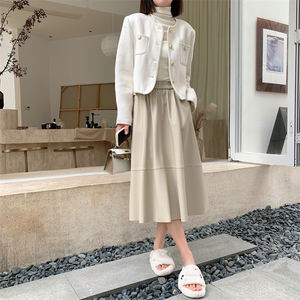 Nouvelle mode de jupes longues <span class=keywords><strong>en</strong></span> <span class=keywords><strong>cuir</strong></span> véritable noir taille haute grande taille pour femmes - Product Image 2