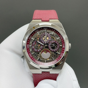 2026 New Arrival Stainless Steel Skeleton Automatic Watch Men <b>Red</b> Dial Perpetual Calendar Mechanical Watch With <b>Red</b> Rubber Strap - Product Image 6