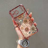 Coque de téléphone portable de luxe avec électroplaqué floral et protection anti-chute aux quatre coins pour iPhone 16 15 14 18 12 17 Pro Max, coque arrière Funda