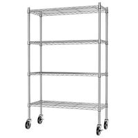 Chariot industriel à étagère ESD avec main courante Panier métallique chromé 4 couches