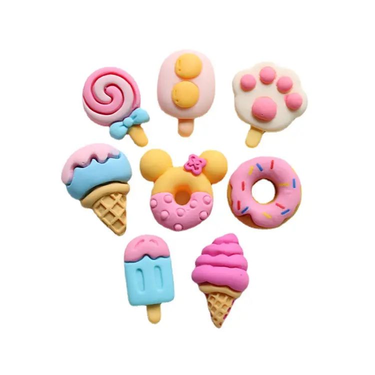 Kawaii karikatür gıda Diy reçine aksesuarları donut dondurma kedi pedi lolipop Diy mix küçük dondurma reçine charm cabochon