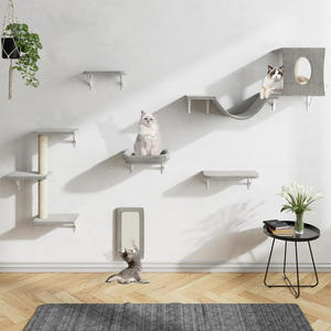 Conjunto de Móveis para Gatos Montado na Parede em Cinza com 6 Peças, Árvore para Gatos <span class=keywords><strong>DIY</strong></span>, Playground, Casa, Ponte, Degraus e Prateleiras para Gatos de Interior - Product Image 1