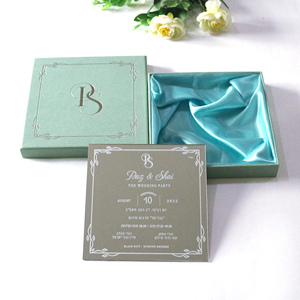 Magnifique <span class=keywords><strong>carte</strong></span> d'invitation de mariage en acrylique miroir argenté 2026 avec coffret en velours, personnalisable avec logo et monogramme - Product Image 1