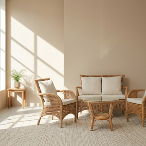Ensemble de salon contemporain en rotin avec canapé, fauteuils et table basse, meubles de maison modernes faits à la main - Product Image 3
